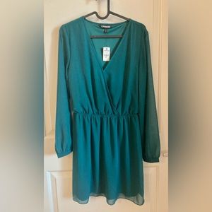Express Faux Wrap Dress, Green, Size S